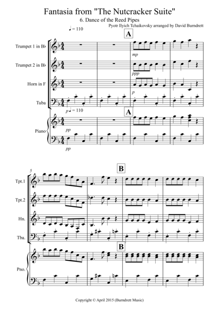 Dance Of The Reed Pipes Fantasia From Nutcracker For Brass Quartet Sheet Music