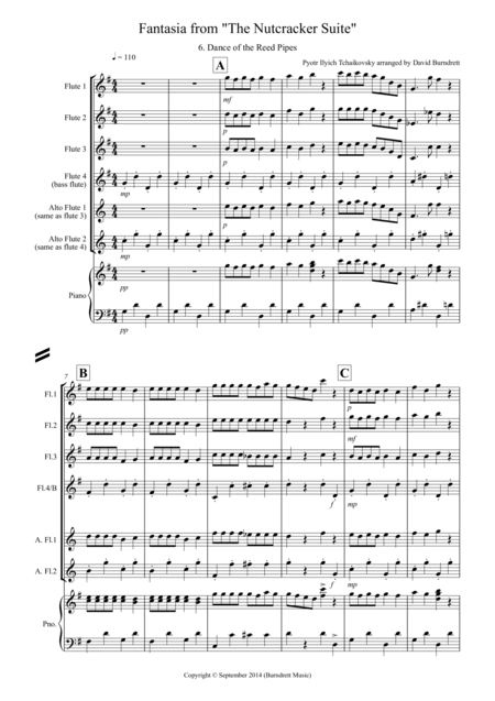 Dance Of The Reed Pipes Fantasia From Nutcracker For Flute Quartet Sheet Music