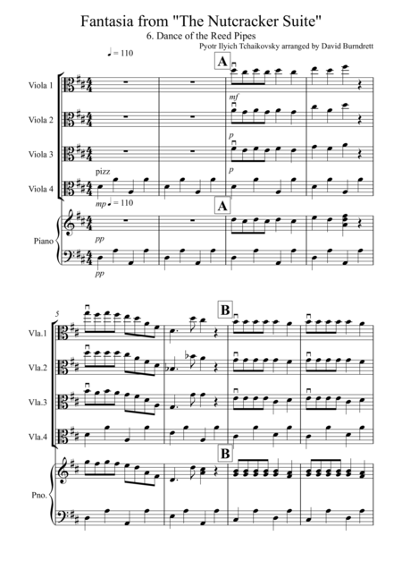 Dance Of The Reed Pipes Fantasia From Nutcracker For Viola Quartet Sheet Music