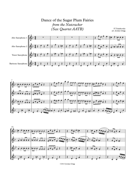 Dance Of The Sugar Plum Fairies From The Nutcracker Sax Quartet Aatb Sheet Music