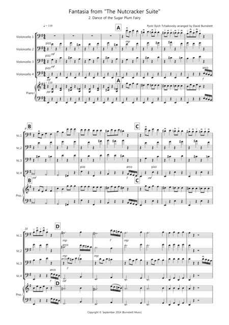 Free Sheet Music Dance Of The Sugar Plum Fairy Fantasia From Nutcracker For Cello Quartet