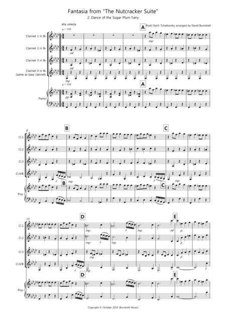 Dance Of The Sugar Plum Fairy Fantasia From Nutcracker For Clarinet Quartet Sheet Music