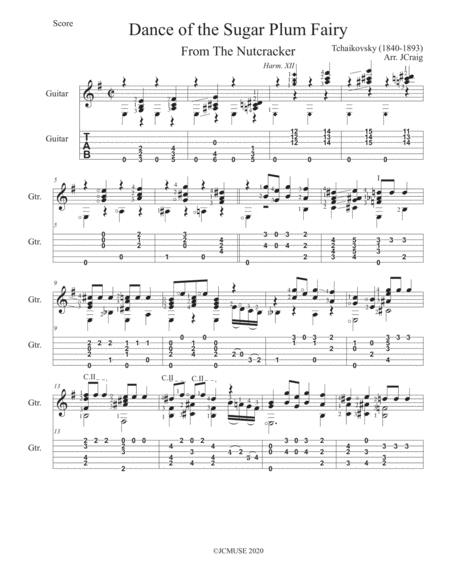 Free Sheet Music Dance Of The Sugar Plum Fairy For Solo Guitar Tab