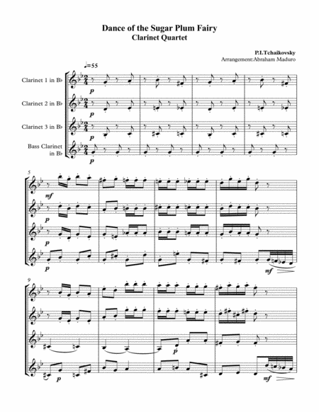 Dance Of The Sugar Plum Fairy From Nutcracker Clarinet Quartet Sheet Music