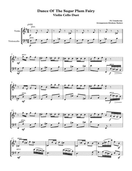 Dance Of The Sugar Plum Fairy From The Nutcracker Violin Cello Duet Sheet Music