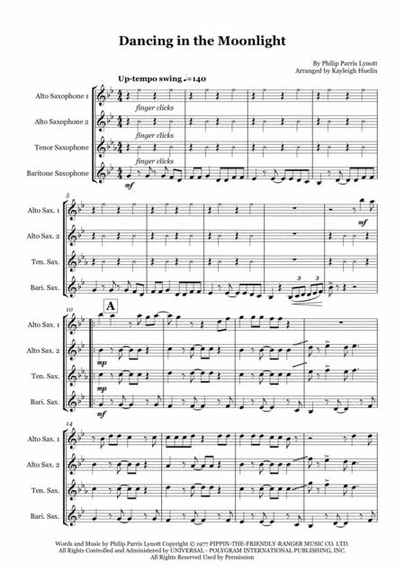 Dancing In The Moonlight By Thin Lizzy Saxophone Quartet Aatb Sheet Music