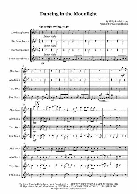 Dancing In The Moonlight By Thin Lizzy Saxophone Quartet Aatt Sheet Music