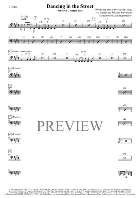 Free Sheet Music Dancing In The Street E Bass Transcription Of The Original Matha And The Vandellas Motown Recording