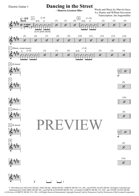 Free Sheet Music Dancing In The Street E Guitar 1 And 2 Transcription Of The Parts From The Original Matha And The Vandellas Motown Recording