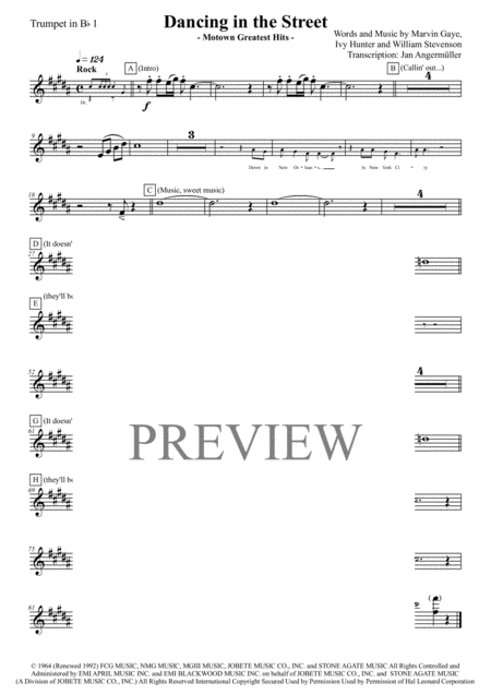 Dancing In The Street For Brass Section Transcription Of The Parts From The Original Matha And The Vandellas Motown Recording Sheet Music