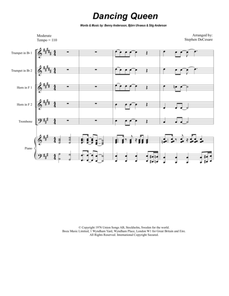 Dancing Queen For Brass Quintet Sheet Music