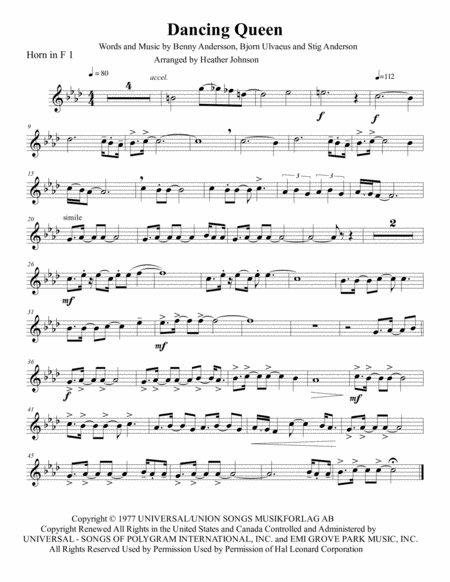 Dancing Queen For Horn Octet Sheet Music