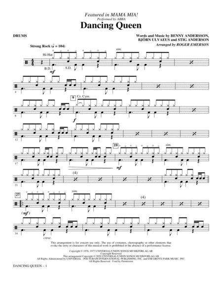 Free Sheet Music Dancing Queen From Mamma Mia Arr Roger Emerson Drums