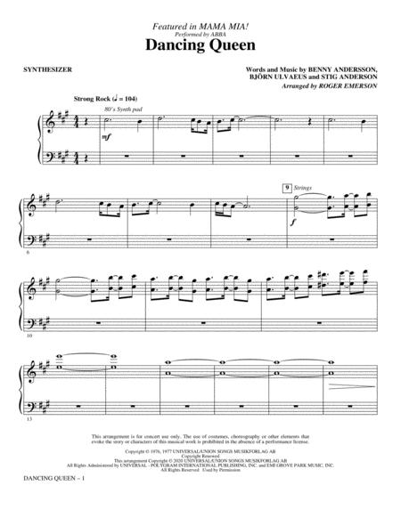 Free Sheet Music Dancing Queen From Mamma Mia Arr Roger Emerson Synthesizer