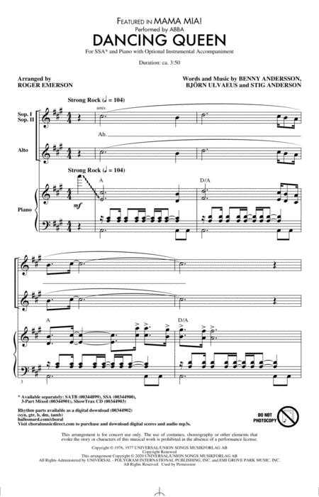 Free Sheet Music Dancing Queen From Mamma Mia Arr Roger Emerson