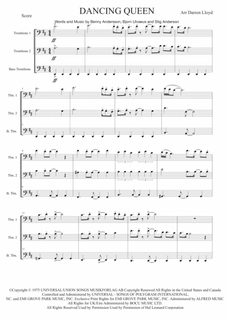 Free Sheet Music Dancing Queen Trombone Trio