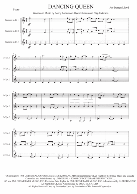 Dancing Queen Trumpet Trio Sheet Music