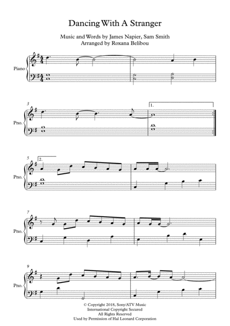 Dancing With A Stranger G Major By Sam Smith Normani Piano Sheet Music