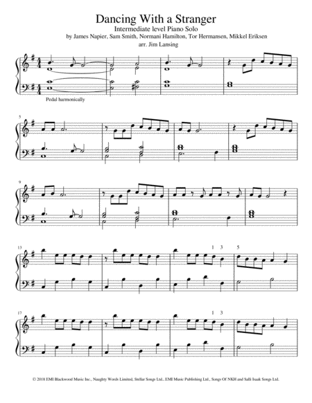 Dancing With A Stranger Intermediate Level Piano Solo Sheet Music