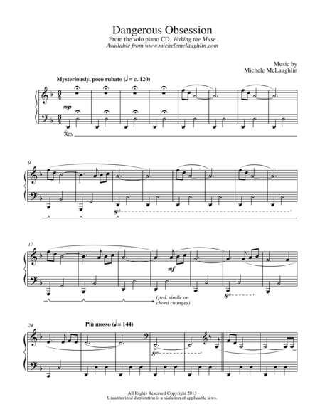Free Sheet Music Dangerous Obsession