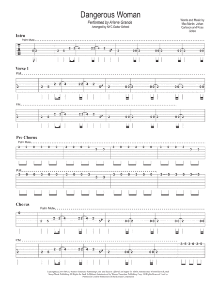 Free Sheet Music Dangerous Woman Solo Guitar Tab