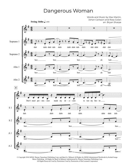 Dangerous Woman Ssaa A Cappella Sheet Music