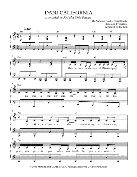 Free Sheet Music Dani California