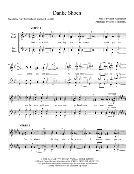 Danke Schoen Womens Barbershop Chorus Sheet Music