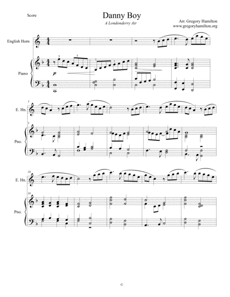 Free Sheet Music Danny Boy A Londonderry Air Arranged For English Horn And Piano