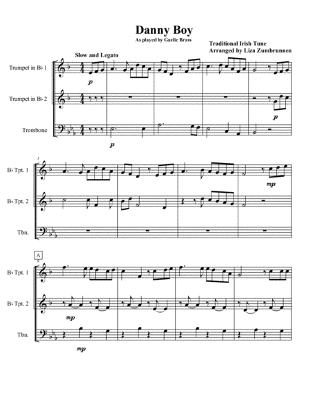 Danny Boy As Played By Gaelic Brass Sheet Music