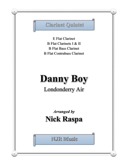 Danny Boy Clarinet Quintet Eb Bb 2 Bass C Bass Full Set Sheet Music