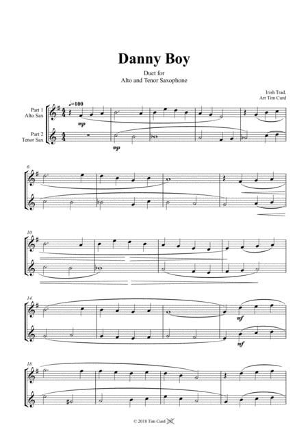 Free Sheet Music Danny Boy Duet For Alto And Tenor Saxophone