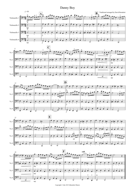 Danny Boy For Cello Quartet Sheet Music