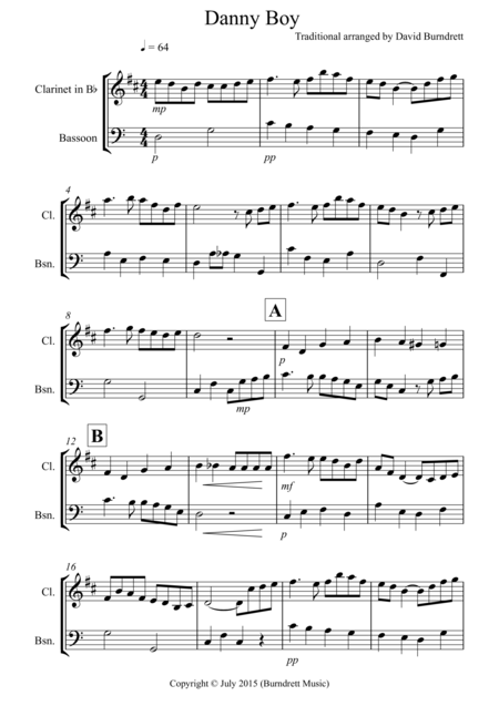 Danny Boy For Clarinet And Bassoon Duet Sheet Music