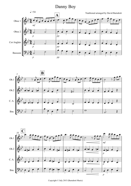 Free Sheet Music Danny Boy For Double Reed Quartet