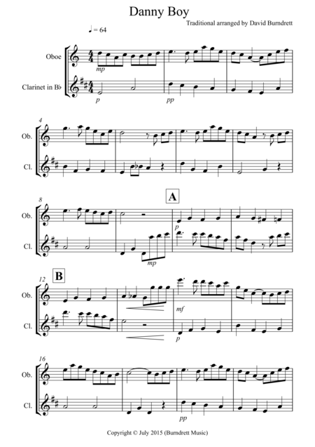 Danny Boy For Oboe And Clarinet Duet Sheet Music