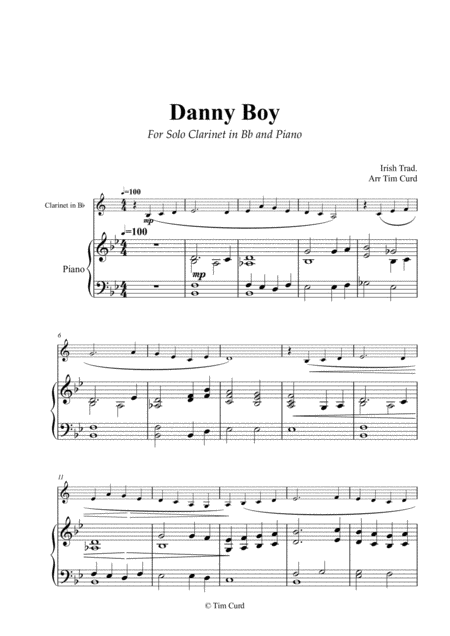 Danny Boy For Solo Clarinet And Piano Sheet Music