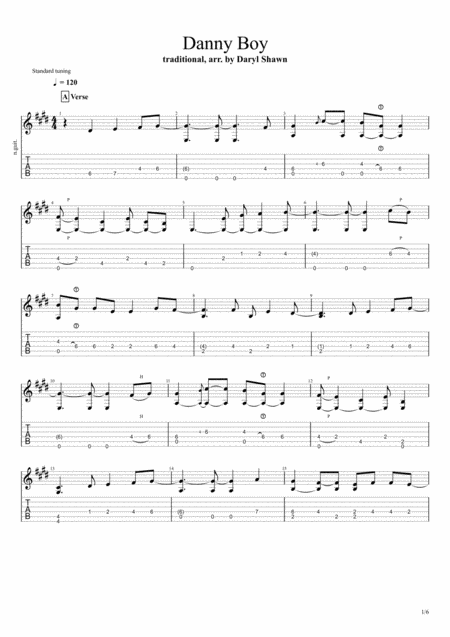 Danny Boy For Solo Fingerstyle Acoustic Guitar Sheet Music