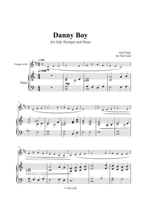 Free Sheet Music Danny Boy For Solo Trumpet In Bb And Piano