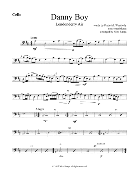 Danny Boy For String Orchestra Cello Part Sheet Music