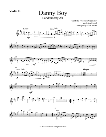 Danny Boy For String Orchestra Violin 2 Part Sheet Music