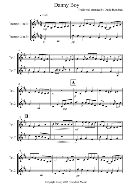 Free Sheet Music Danny Boy For Trumpet Duet