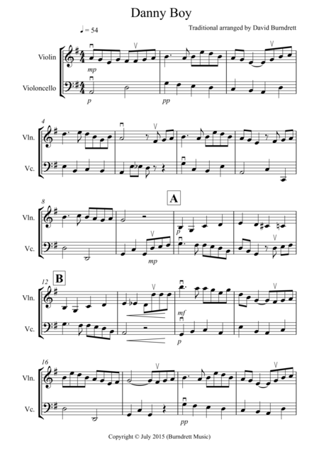Free Sheet Music Danny Boy For Violin And Cello Duet