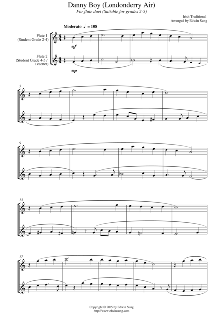 Danny Boy Londonderry Air For Flute Duet Suitable For Grades 2 5 Sheet Music