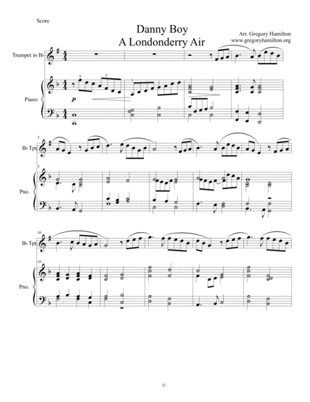 Danny Boy Londonderry Air For Intermmediate Bb Trumpet And Piano Sheet Music