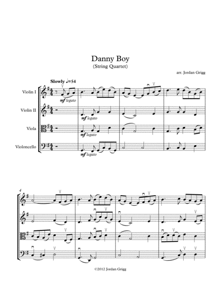 Danny Boy String Quartet Sheet Music