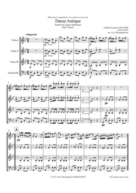 Danse Antique From Faust 3 Violins And Cello Sheet Music