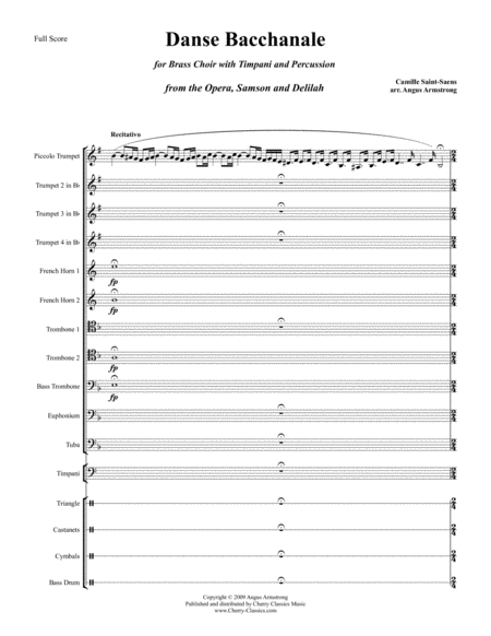 Danse Bachanale For Brass Choir With Timpani Percussion Sheet Music