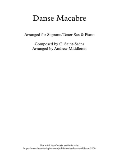 Danse Macabre Arranged For Soprano Saxophone Piano Sheet Music