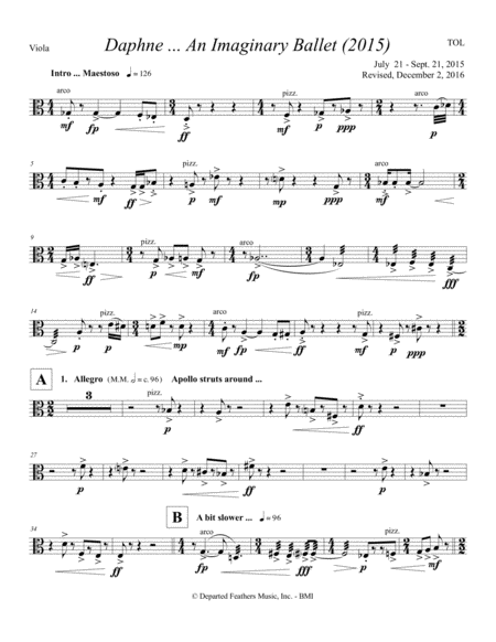 Daphne An Imaginary Ballet 2015 Viola Part Sheet Music